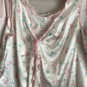 Floral Tie-Front Nightgown in Pink and White
